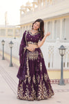 Wine Georgette Lehenga with Heavy Sequins and Thread Embroidery