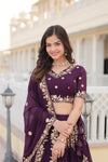 Wine Georgette Lehenga with Heavy Sequins and Thread Embroidery