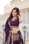 Wine Georgette Lehenga with Heavy Sequins and Thread Embroidery