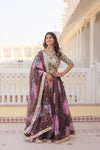 Brown Digital Printed Silk Lehenga with Sequins Embroidered Blouse and Designer Dupatta