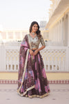 Brown Digital Printed Silk Lehenga with Sequins Embroidered Blouse and Designer Dupatta