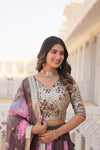 Brown Digital Printed Silk Lehenga with Sequins Embroidered Blouse and Designer Dupatta