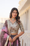 Brown Digital Printed Silk Lehenga with Sequins Embroidered Blouse and Designer Dupatta