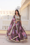 Brown Digital Printed Silk Lehenga with Sequins Embroidered Blouse and Designer Dupatta