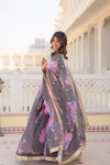 Smoke Grey Digital Printed Silk Lehenga with Sequins Embroidered Blouse and Designer Dupatta