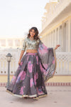 Smoke Grey Digital Printed Silk Lehenga with Sequins Embroidered Blouse and Designer Dupatta