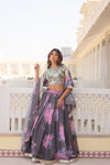 Smoke Grey Digital Printed Silk Lehenga with Sequins Embroidered Blouse and Designer Dupatta