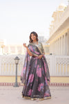 Smoke Grey Digital Printed Silk Lehenga with Sequins Embroidered Blouse and Designer Dupatta