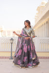 Smoke Grey Digital Printed Silk Lehenga with Sequins Embroidered Blouse and Designer Dupatta