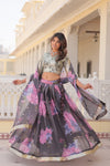 Smoke Grey Digital Printed Silk Lehenga with Sequins Embroidered Blouse and Designer Dupatta