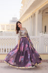 Wine Digital Printed Silk Lehenga with Sequins Embroidered Blouse and Designer Dupatta