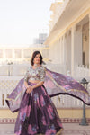 Wine Digital Printed Silk Lehenga with Sequins Embroidered Blouse and Designer Dupatta