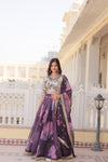 Wine Digital Printed Silk Lehenga with Sequins Embroidered Blouse and Designer Dupatta