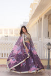 Wine Digital Printed Silk Lehenga with Sequins Embroidered Blouse and Designer Dupatta