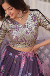 Wine Digital Printed Silk Lehenga with Sequins Embroidered Blouse and Designer Dupatta