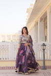 Wine Digital Printed Silk Lehenga with Sequins Embroidered Blouse and Designer Dupatta