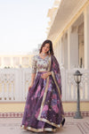 Wine Digital Printed Silk Lehenga with Sequins Embroidered Blouse and Designer Dupatta