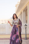 Wine Digital Printed Silk Lehenga with Sequins Embroidered Blouse and Designer Dupatta