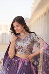 Wine Digital Printed Silk Lehenga with Sequins Embroidered Blouse and Designer Dupatta