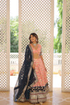 Designer Peach Dyeable Pure Viscose Jacquard Lehenga Choli with Black Dupatta