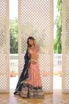 Designer Peach Dyeable Pure Viscose Jacquard Lehenga Choli with Black Dupatta