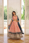 Designer Peach Dyeable Pure Viscose Jacquard Lehenga Choli with Black Dupatta