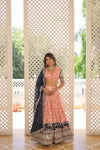 Designer Peach Dyeable Pure Viscose Jacquard Lehenga Choli with Black Dupatta