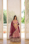 Designer Pink Dyeable Pure Viscose Jacquard Lehenga Choli with Maroon Dupatta