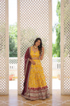 Designer Yellow Dyeable Pure Viscose Jacquard Lehenga Choli with Maroon Dupatta