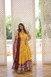 Designer Yellow Dyeable Pure Viscose Jacquard Lehenga Choli with Maroon Dupatta