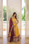 Designer Yellow Dyeable Pure Viscose Jacquard Lehenga Choli with Maroon Dupatta