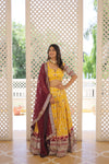 Designer Yellow Dyeable Pure Viscose Jacquard Lehenga Choli with Maroon Dupatta