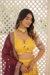 Designer Yellow Dyeable Pure Viscose Jacquard Lehenga Choli with Maroon Dupatta