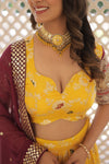 Designer Yellow Dyeable Pure Viscose Jacquard Lehenga Choli with Maroon Dupatta