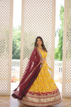 Designer Yellow Dyeable Pure Viscose Jacquard Lehenga Choli with Maroon Dupatta