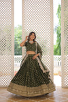 Moss Green Dyable Viscose Jacquard Lehenga in Sequins and Cut Work