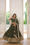 Moss Green Dyable Viscose Jacquard Lehenga in Sequins and Cut Work