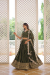 Moss Green Dyable Viscose Jacquard Lehenga in Sequins and Cut Work