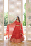 Red Dyable Viscose Jacquard Lehenga with Sequins and Cut Work Dupatta