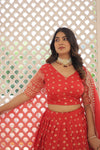 Red Dyable Viscose Jacquard Lehenga with Sequins and Cut Work Dupatta