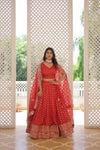 Red Dyable Viscose Jacquard Lehenga with Sequins and Cut Work Dupatta