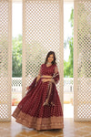 Wine Dyable Viscose Jacquard Lehenga with Sequinsand ut Work Dupatta