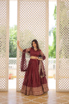 Wine Dyable Viscose Jacquard Lehenga with Sequinsand ut Work Dupatta