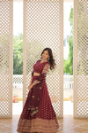 Wine Dyable Viscose Jacquard Lehenga with Sequinsand ut Work Dupatta