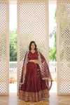 Wine Dyable Viscose Jacquard Lehenga with Sequinsand ut Work Dupatta