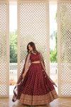 Wine Dyable Viscose Jacquard Lehenga with Sequinsand ut Work Dupatta