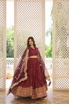 Wine Dyable Viscose Jacquard Lehenga with Sequinsand ut Work Dupatta