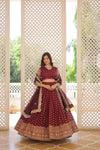 Wine Dyable Viscose Jacquard Lehenga with Sequinsand ut Work Dupatta