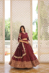 Wine Dyable Viscose Jacquard Lehenga with Sequinsand ut Work Dupatta