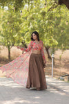 Beige Faux Georgette Stitched Lehenga Set with Shrug